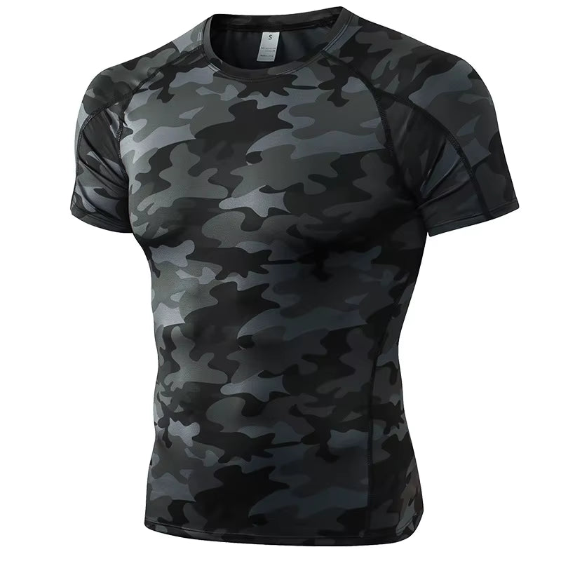 Elastic Men'S Sport Running Shirt Fitness Sports Training Shirt Quick Dry Shirt round Neck Body Building Uscle Sports Shirt