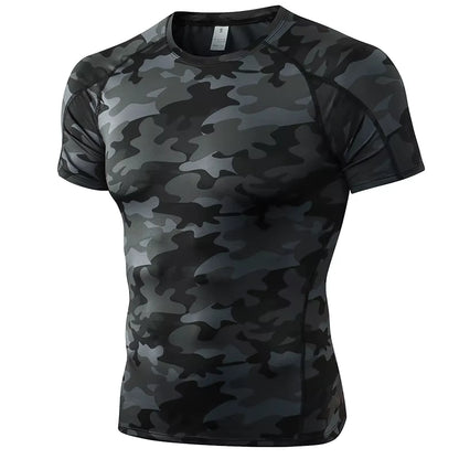 Elastic Men'S Sport Running Shirt Fitness Sports Training Shirt Quick Dry Shirt round Neck Body Building Uscle Sports Shirt