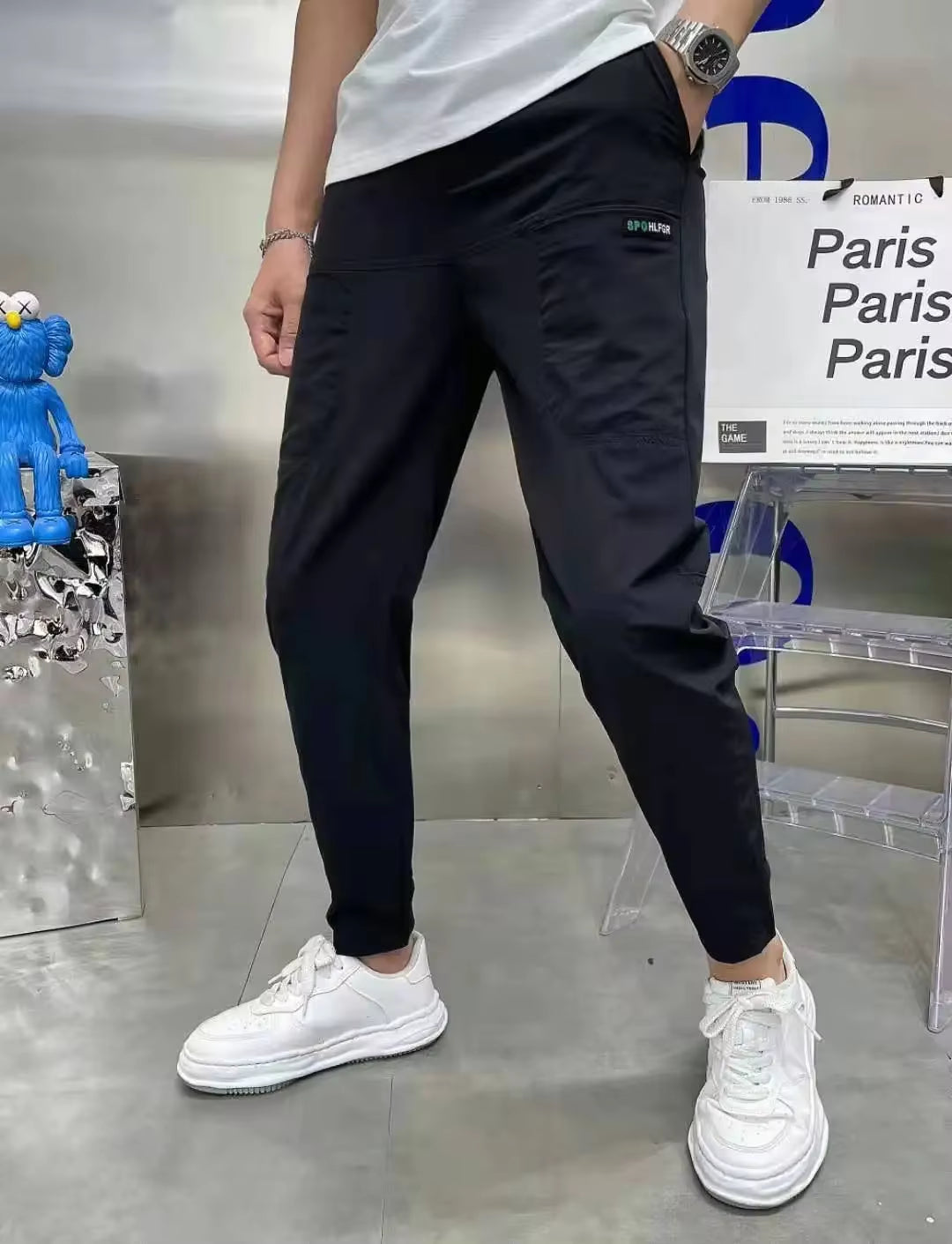 New Spring Summer Korean Baggy Mens High Stretch Multi-Pocket Skinny Cargo Pants Luxury Denim Work Wear Cargo Casual Jogger
