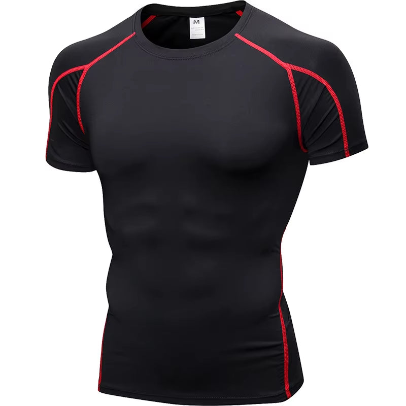 Elastic Men'S Sport Running Shirt Fitness Sports Training Shirt Quick Dry Shirt round Neck Body Building Uscle Sports Shirt
