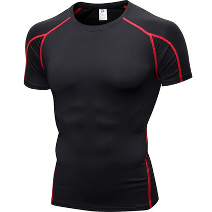 Elastic Men'S Sport Running Shirt Fitness Sports Training Shirt Quick Dry Shirt round Neck Body Building Uscle Sports Shirt