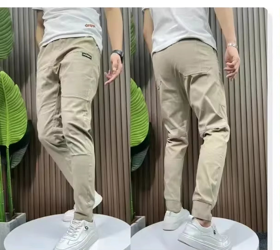New Spring Summer Korean Baggy Mens High Stretch Multi-Pocket Skinny Cargo Pants Luxury Denim Work Wear Cargo Casual Jogger