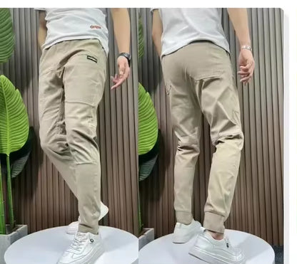 New Spring Summer Korean Baggy Mens High Stretch Multi-Pocket Skinny Cargo Pants Luxury Denim Work Wear Cargo Casual Jogger