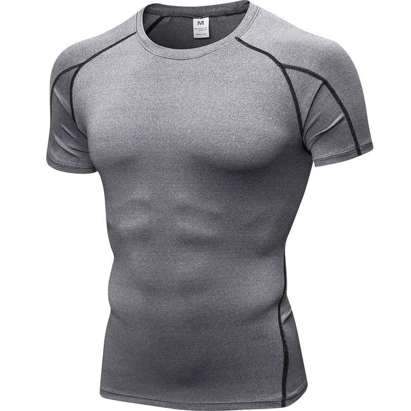 Elastic Men'S Sport Running Shirt Fitness Sports Training Shirt Quick Dry Shirt round Neck Body Building Uscle Sports Shirt