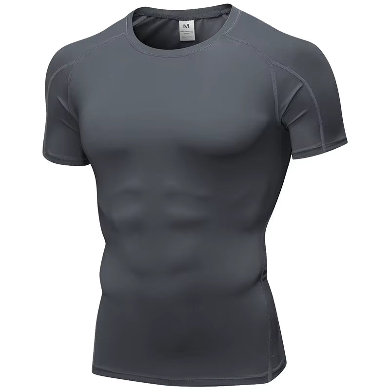 Elastic Men'S Sport Running Shirt Fitness Sports Training Shirt Quick Dry Shirt round Neck Body Building Uscle Sports Shirt