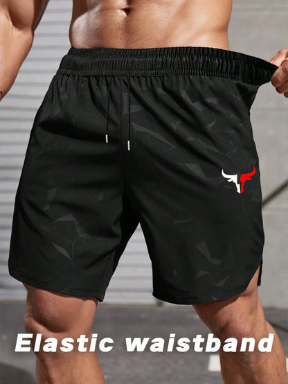 Gymbeat Men'S Elastic Waist Drawstring Pocket Split Ox Head Pattern Sports Shorts Running Shorts Athletic Shorts for Men Sports Shorts Workout, Gym