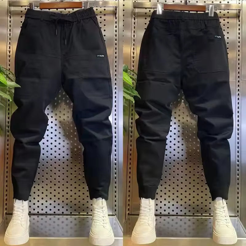New Spring Summer Korean Baggy Mens High Stretch Multi-Pocket Skinny Cargo Pants Luxury Denim Work Wear Cargo Casual Jogger
