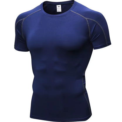 Elastic Men'S Sport Running Shirt Fitness Sports Training Shirt Quick Dry Shirt round Neck Body Building Uscle Sports Shirt