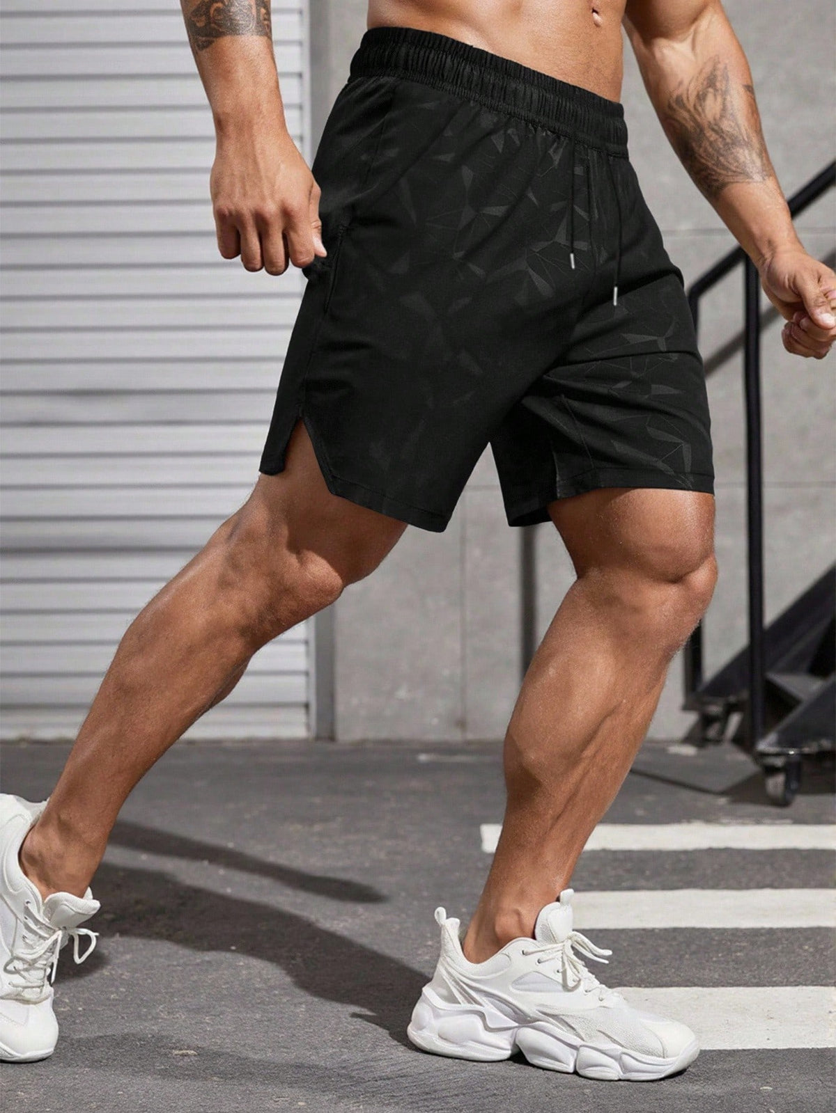 Gymbeat Men'S Elastic Waist Drawstring Pocket Split Ox Head Pattern Sports Shorts Running Shorts Athletic Shorts for Men Sports Shorts Workout, Gym