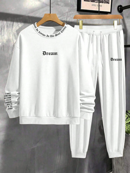 Manfinity Homme Men'S Letter Printed Sweatshirt and Drawstring Jogger Pants Set