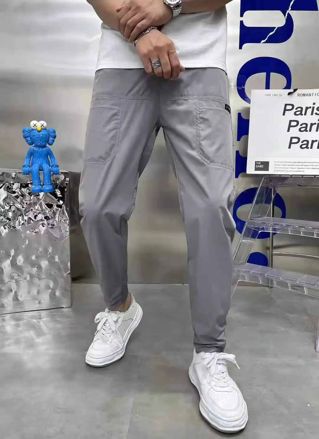 New Spring Summer Korean Baggy Mens High Stretch Multi-Pocket Skinny Cargo Pants Luxury Denim Work Wear Cargo Casual Jogger