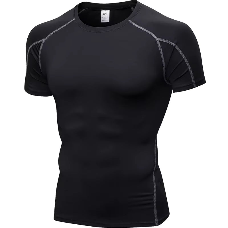 Elastic Men'S Sport Running Shirt Fitness Sports Training Shirt Quick Dry Shirt round Neck Body Building Uscle Sports Shirt