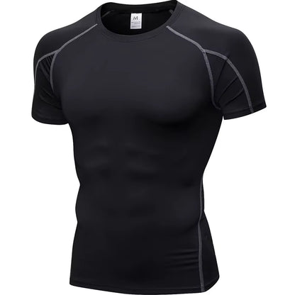 Elastic Men'S Sport Running Shirt Fitness Sports Training Shirt Quick Dry Shirt round Neck Body Building Uscle Sports Shirt