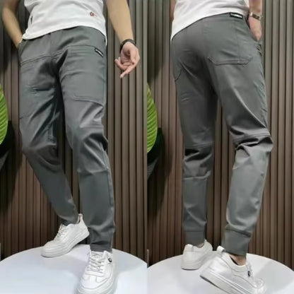 New Spring Summer Korean Baggy Mens High Stretch Multi-Pocket Skinny Cargo Pants Luxury Denim Work Wear Cargo Casual Jogger