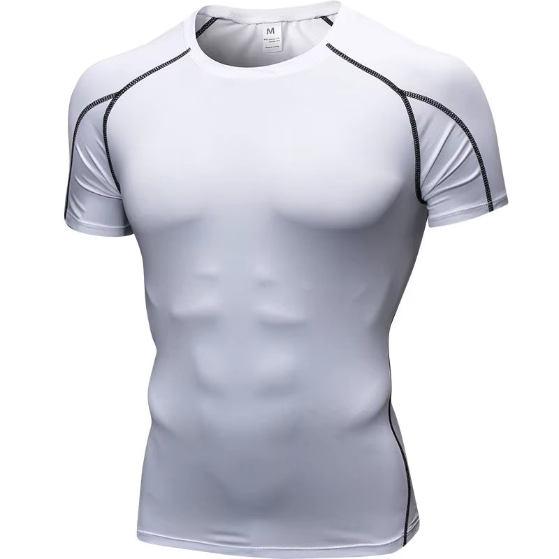 Elastic Men'S Sport Running Shirt Fitness Sports Training Shirt Quick Dry Shirt round Neck Body Building Uscle Sports Shirt