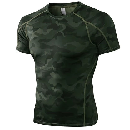 Elastic Men'S Sport Running Shirt Fitness Sports Training Shirt Quick Dry Shirt round Neck Body Building Uscle Sports Shirt