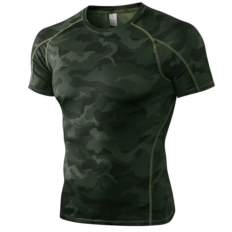 Elastic Men'S Sport Running Shirt Fitness Sports Training Shirt Quick Dry Shirt round Neck Body Building Uscle Sports Shirt