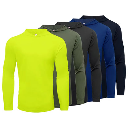 5Pcs Men'S T-Shirt Sports Long Sleeved Shirts Hooded Solid Color Breathable Casual Shirt Suitable for Running and Fitness
