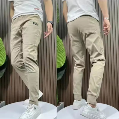 New Spring Summer Korean Baggy Mens High Stretch Multi-Pocket Skinny Cargo Pants Luxury Denim Work Wear Cargo Casual Jogger
