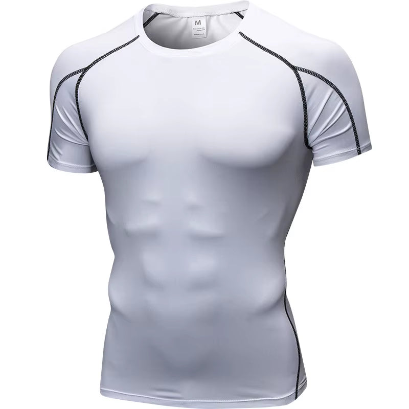 Elastic Men'S Sport Running Shirt Fitness Sports Training Shirt Quick Dry Shirt round Neck Body Building Uscle Sports Shirt