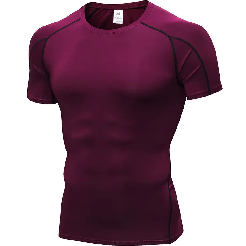 Elastic Men'S Sport Running Shirt Fitness Sports Training Shirt Quick Dry Shirt round Neck Body Building Uscle Sports Shirt