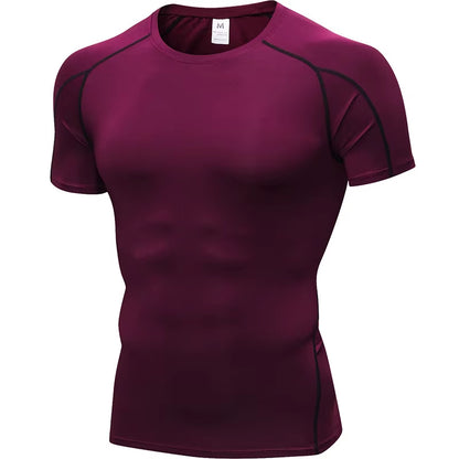 Elastic Men'S Sport Running Shirt Fitness Sports Training Shirt Quick Dry Shirt round Neck Body Building Uscle Sports Shirt
