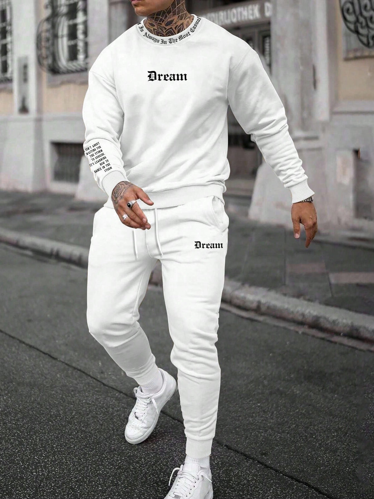Manfinity Homme Men'S Letter Printed Sweatshirt and Drawstring Jogger Pants Set