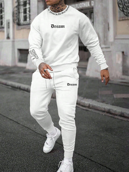 Manfinity Homme Men'S Letter Printed Sweatshirt and Drawstring Jogger Pants Set