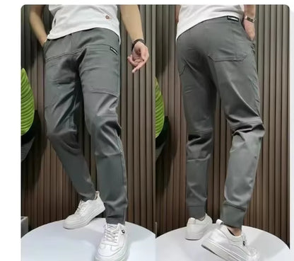 New Spring Summer Korean Baggy Mens High Stretch Multi-Pocket Skinny Cargo Pants Luxury Denim Work Wear Cargo Casual Jogger