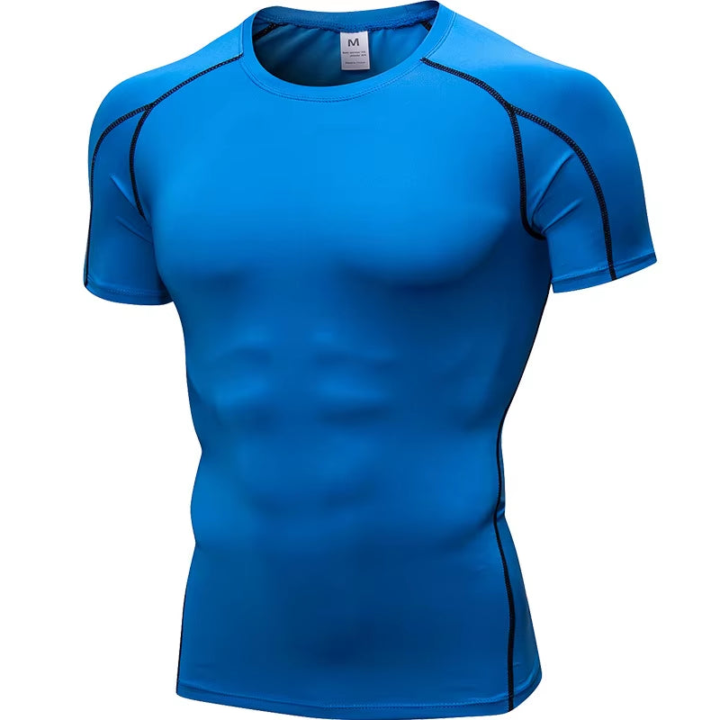 Elastic Men'S Sport Running Shirt Fitness Sports Training Shirt Quick Dry Shirt round Neck Body Building Uscle Sports Shirt