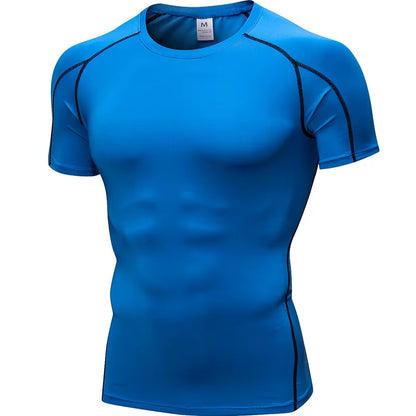 Elastic Men'S Sport Running Shirt Fitness Sports Training Shirt Quick Dry Shirt round Neck Body Building Uscle Sports Shirt