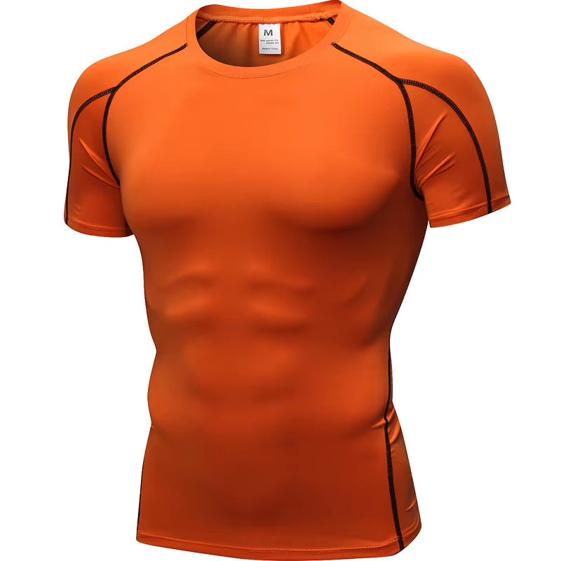Elastic Men'S Sport Running Shirt Fitness Sports Training Shirt Quick Dry Shirt round Neck Body Building Uscle Sports Shirt