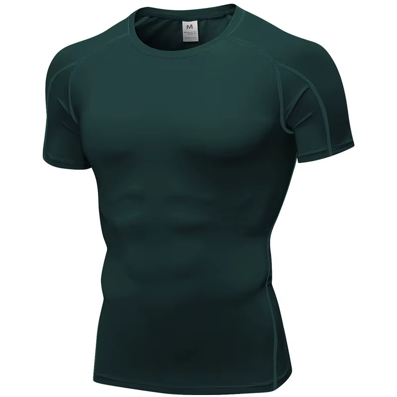 Elastic Men'S Sport Running Shirt Fitness Sports Training Shirt Quick Dry Shirt round Neck Body Building Uscle Sports Shirt