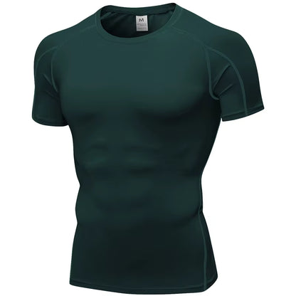 Elastic Men'S Sport Running Shirt Fitness Sports Training Shirt Quick Dry Shirt round Neck Body Building Uscle Sports Shirt