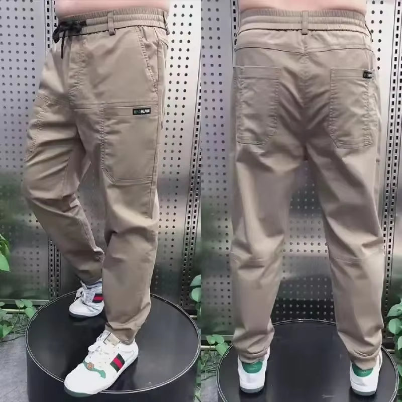 New Spring Summer Korean Baggy Mens High Stretch Multi-Pocket Skinny Cargo Pants Luxury Denim Work Wear Cargo Casual Jogger
