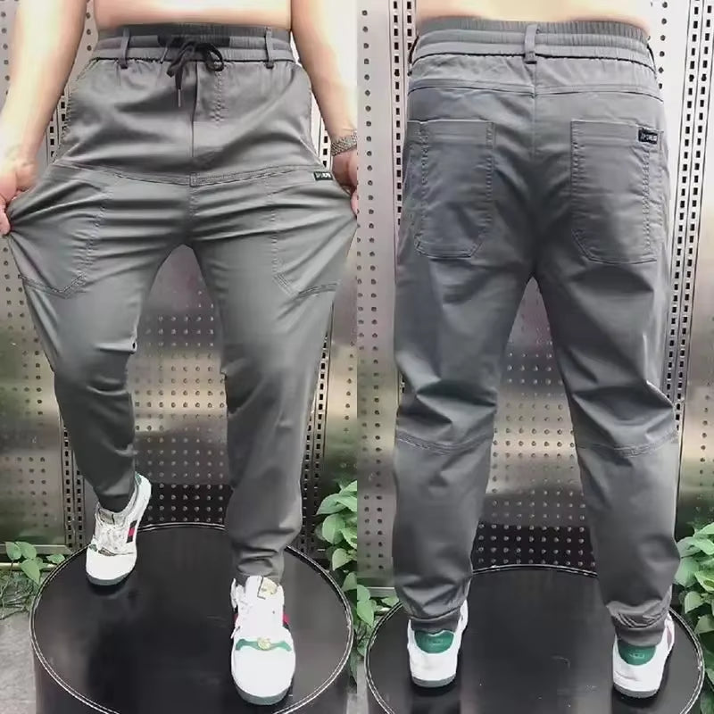 New Spring Summer Korean Baggy Mens High Stretch Multi-Pocket Skinny Cargo Pants Luxury Denim Work Wear Cargo Casual Jogger