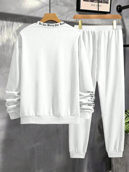 Manfinity Homme Men'S Letter Printed Sweatshirt and Drawstring Jogger Pants Set