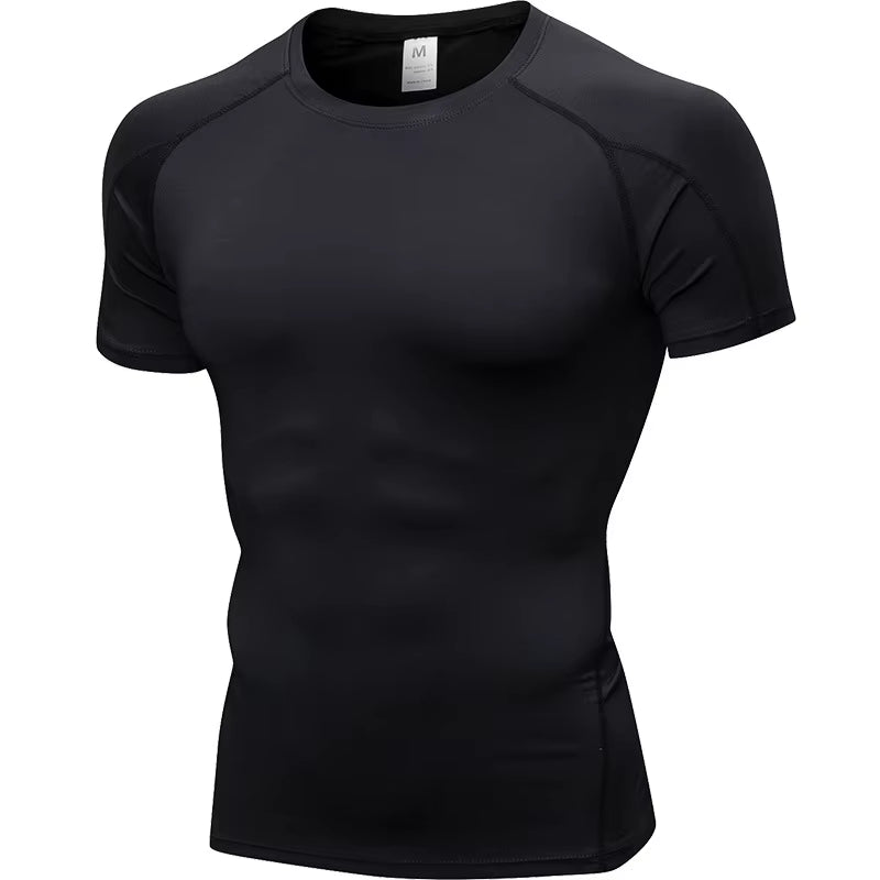 Elastic Men'S Sport Running Shirt Fitness Sports Training Shirt Quick Dry Shirt round Neck Body Building Uscle Sports Shirt