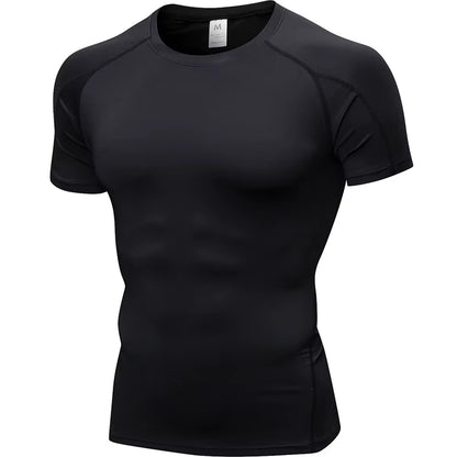 Elastic Men'S Sport Running Shirt Fitness Sports Training Shirt Quick Dry Shirt round Neck Body Building Uscle Sports Shirt